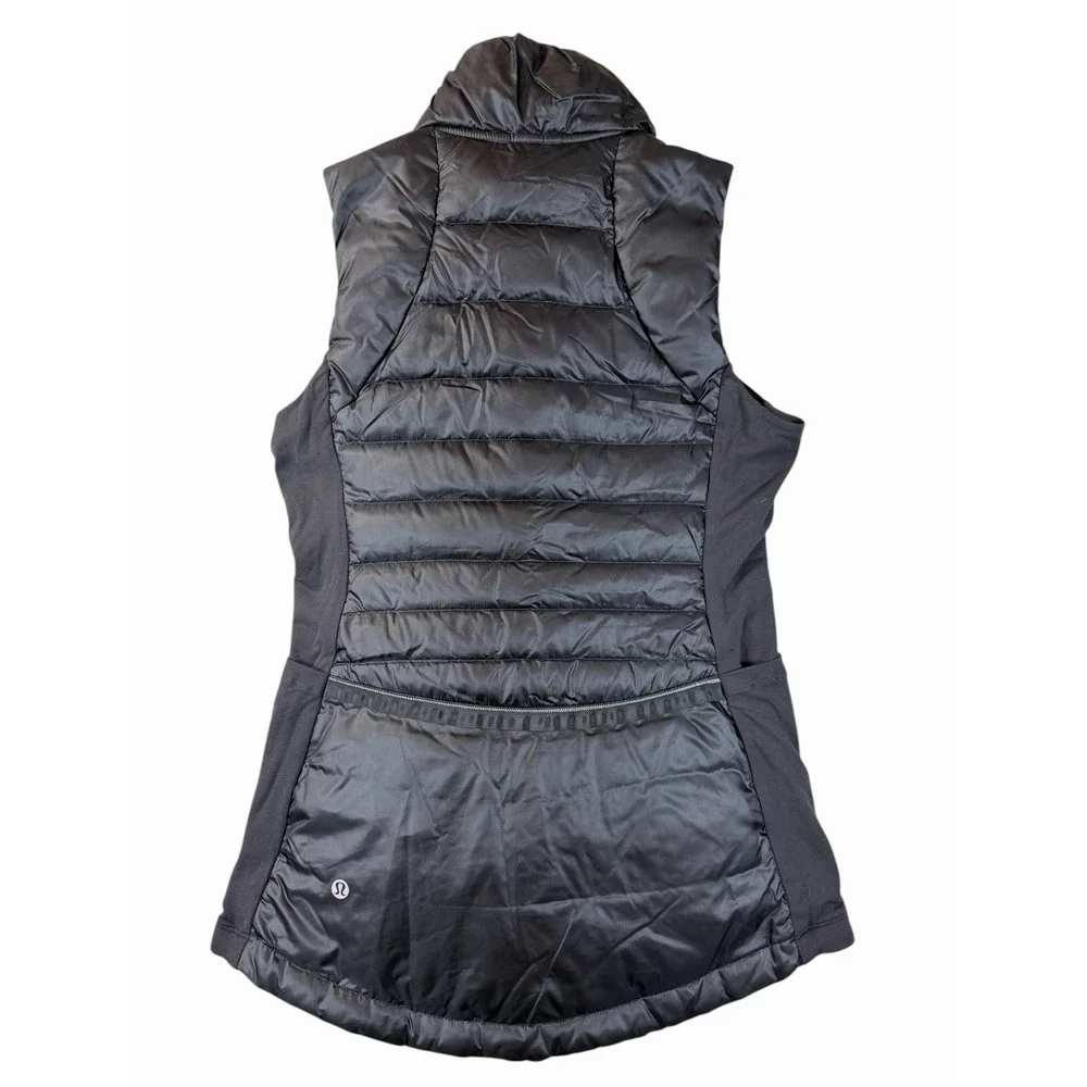 Lululemon Black Puffer Vest Womens Small Quilted Full Zip Hooded Run